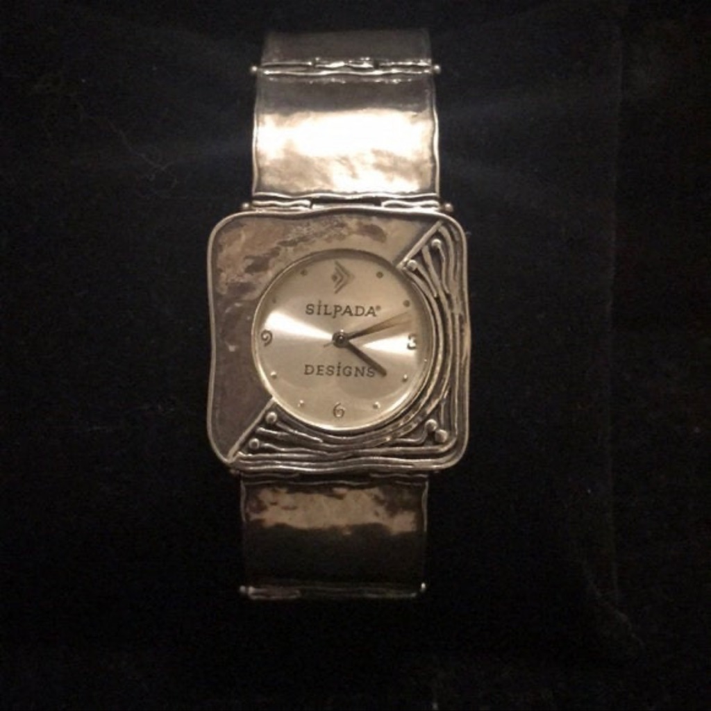 Retired Iconic Silpada Hammered Square Link 925 Sterling Silvtimepiece/Watch